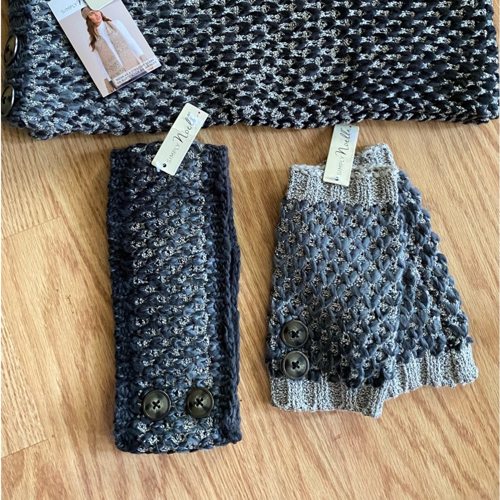 BRAND NEW black/grey convertible Scarf, headband and fingerless glove set